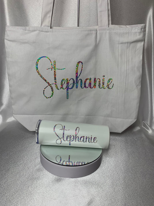 Name Bling Tumbler & Tote Bag Bundle